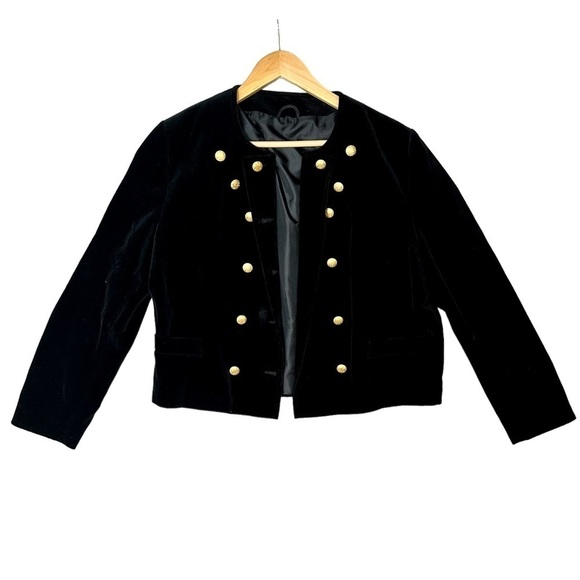 Jackets & Blazers - Black Velvet Military Styled Jacket Cotton Made in West Germany